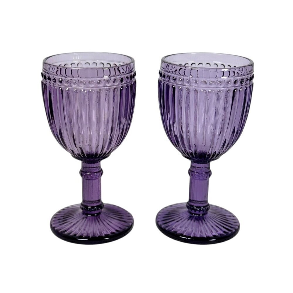 VTG Rosanna Wine Glasses 8 OZ Purple Mouth-Blown Thick Glass Fancy 2PCs